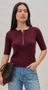 Wool Blend Cable Knit Henley with Contrast Neckline in BURGUNDY - Women's Sweaters | Urban Daizy