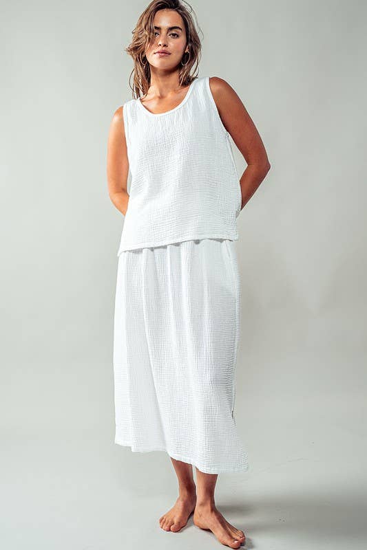 Urban Daizy Soft Double Gauze Elastic Waist Midi Skirt Blue-Sage Skirt - Women's (UDZ-SK-00060) – alternate view 15