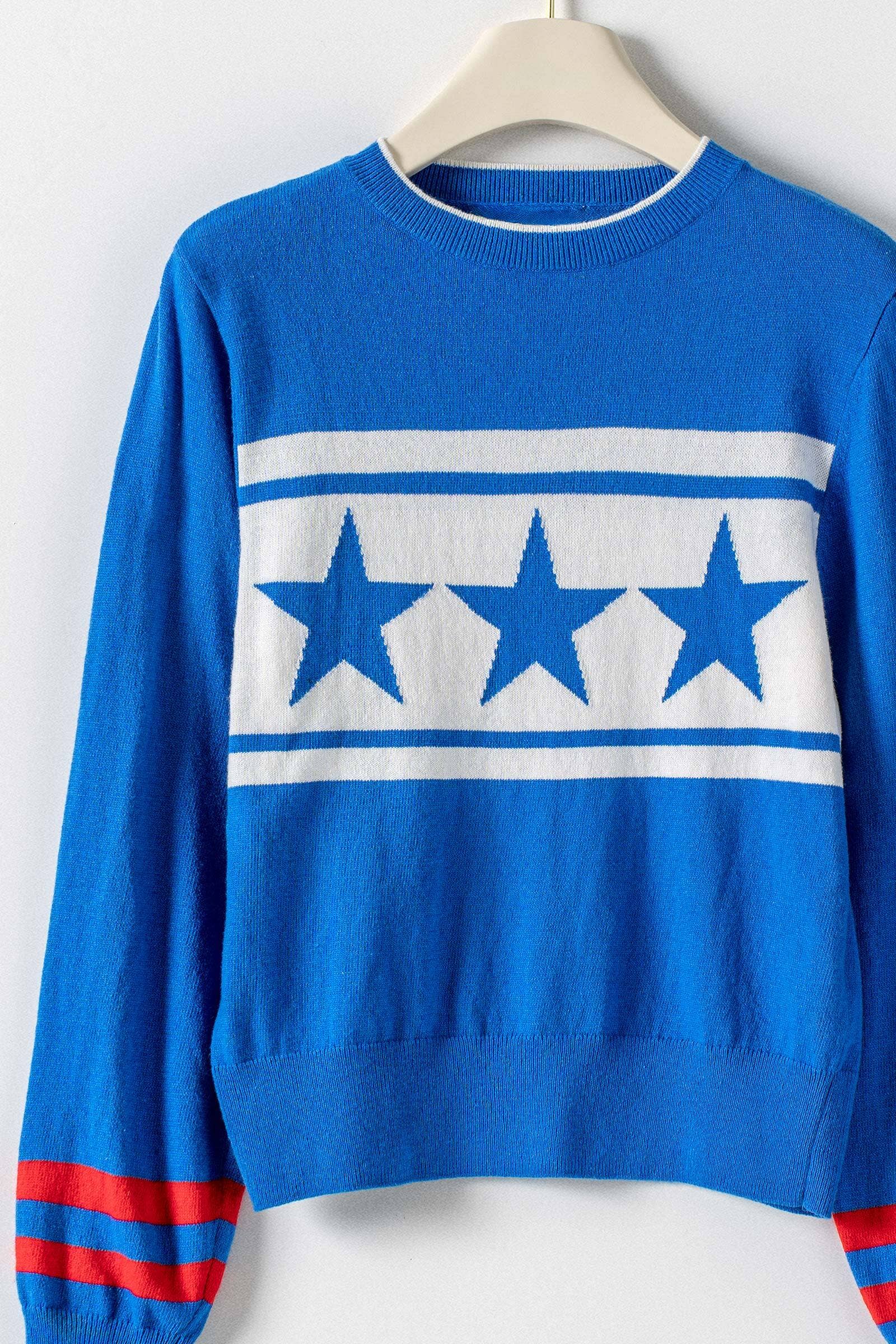 Urban Daizy Americana Triple Star Knit Sweater Varsity Stripe White Knit Sweater - Women's (UDZ-KN-01054) – alternate view 6