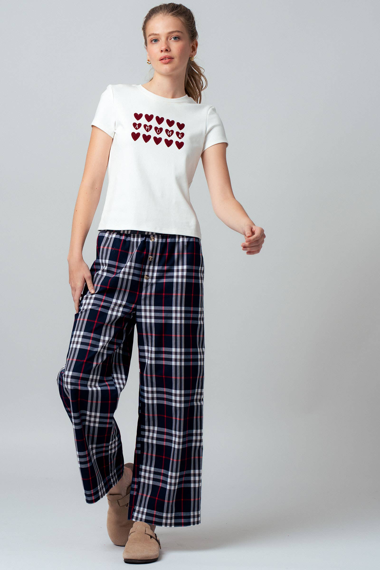 Plaid Barrel-Leg Drop Waist Pants