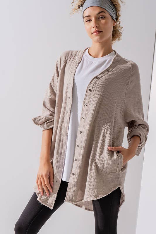 Urban Daizy PREMIUM SOFT FRAYED HEM GAUZE VINTAGE WASHED SHIRT Forest-Green Button Down Shirt - Women's (UDZ-TP-00225) –…