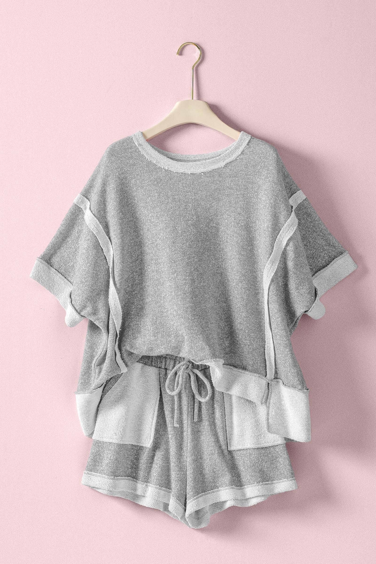 Urban Daizy Reverse Seam Terry Two-Piece Set Pink Lounge Set - Women's (UDST0146-Pink) – alternate view 13