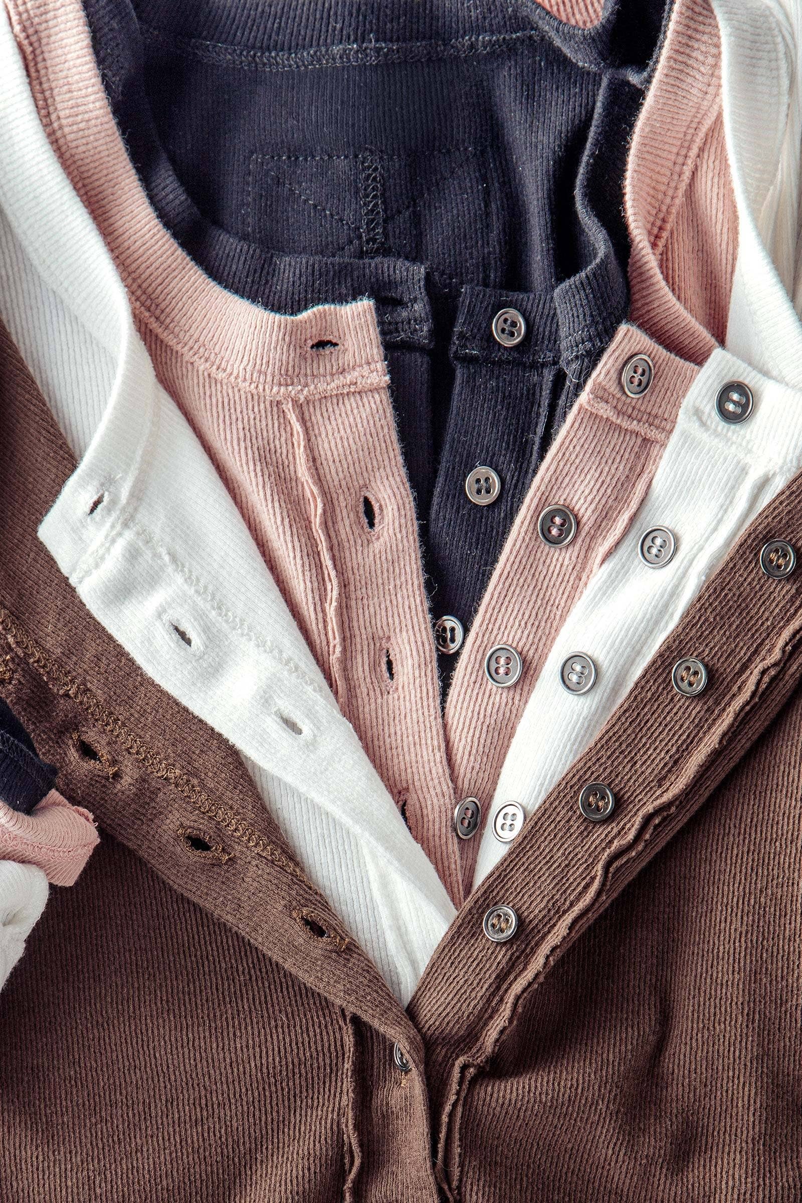 Ribbed Henley Long Sleeve Top