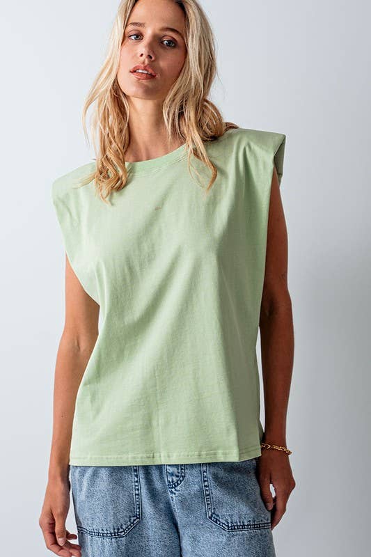 Urban Daizy Padded Shoulder Sleeveless Cotton Muscle Tee Mint T-Shirt - Women's (UDZ-TP-00589) – alternate view 7