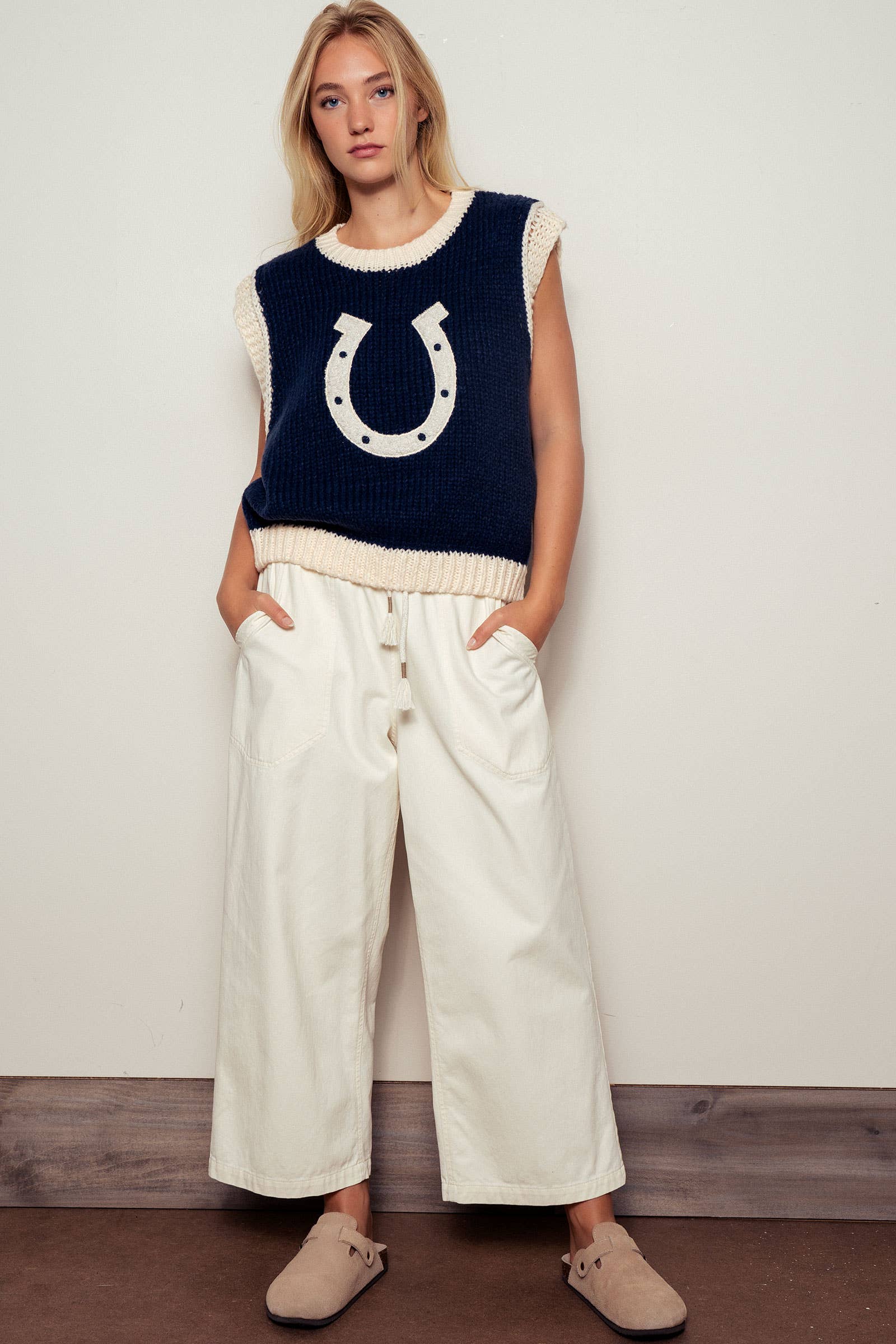 Urban Daizy Western Horseshoe Crochet Knit Ribbed Trim Sweater Vest Mocha Sweater Vest - Women's (UDZ-KN-00574) –…