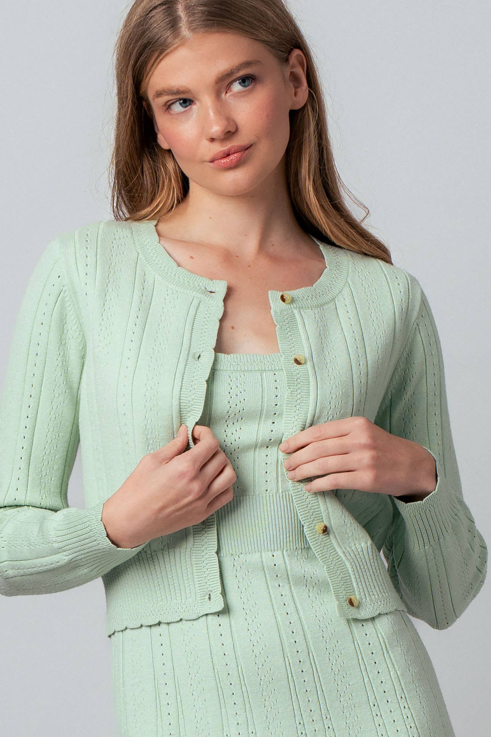 Pointelle Knit Button-Front Cardigan