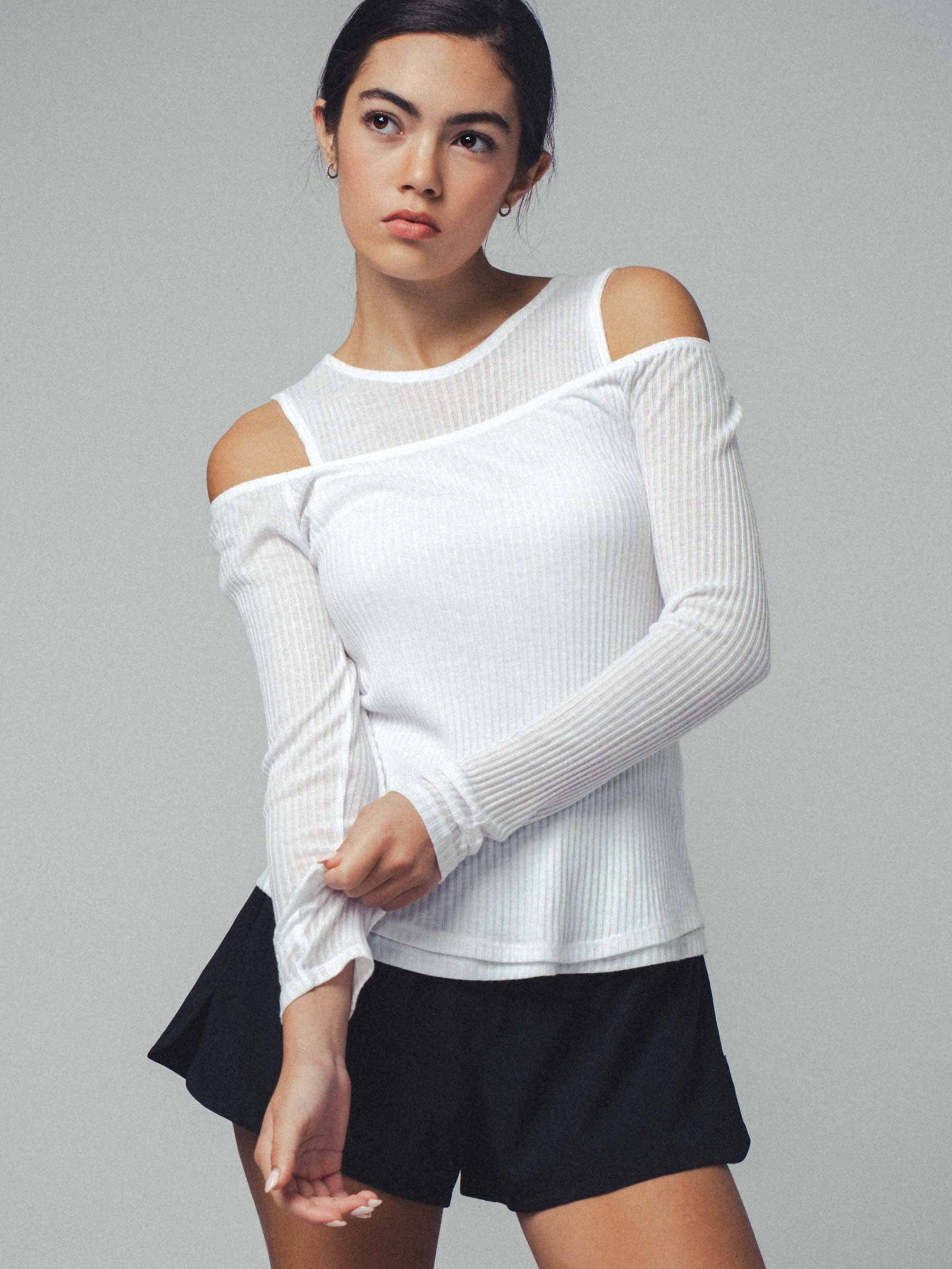 Urban Daizy Layered Ribbed Knit Off-Shoulder Long Sleeve Top Black Tank Top - Women's (UDZ-TP-00229) – alternate view 6