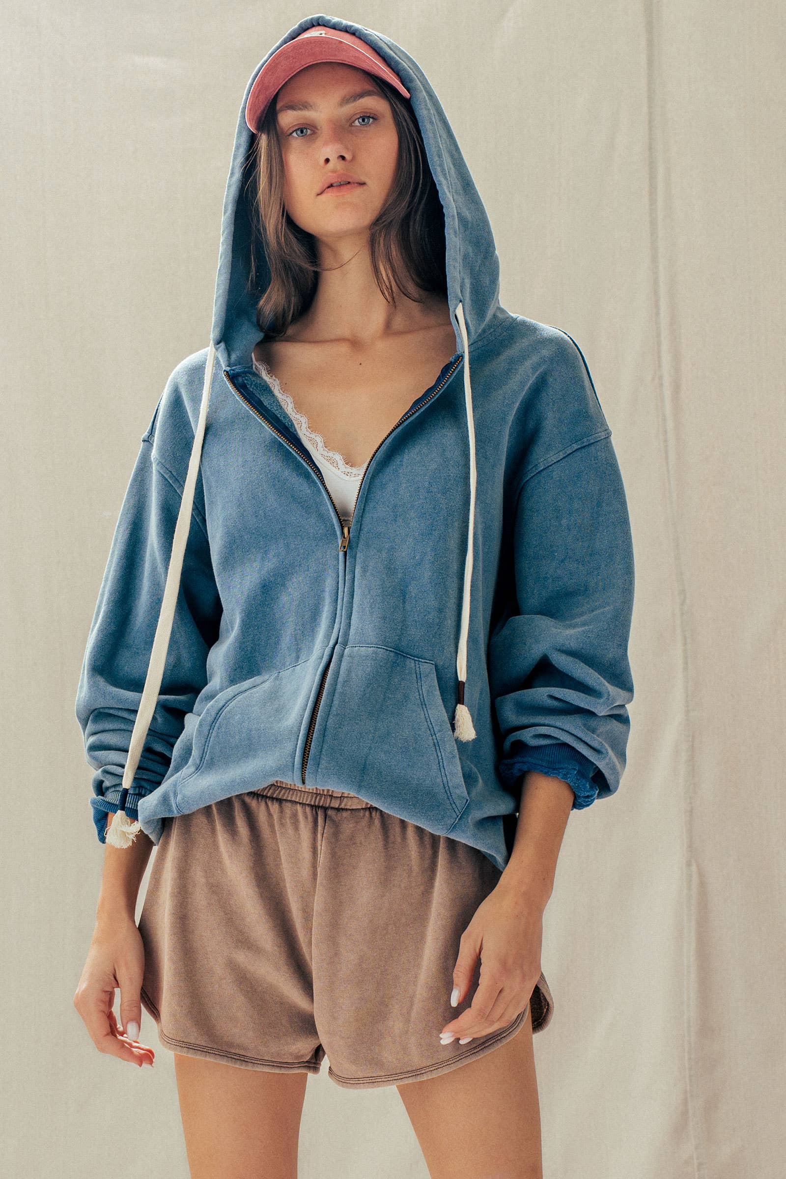 Vintage-Wash Zip-Up Hoodie