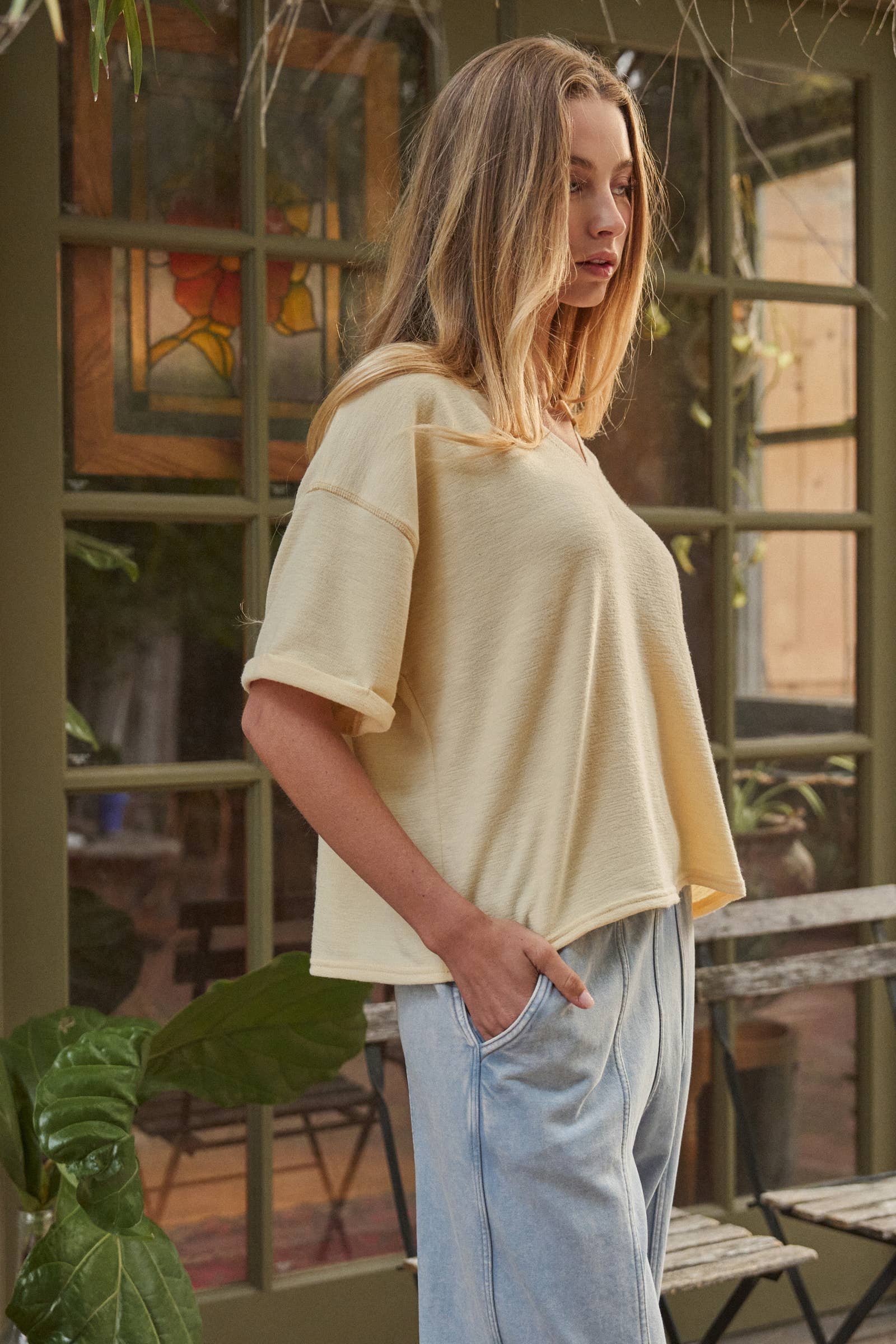 Short Sleeve Notch Neck Boxy Lounge Tee