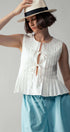 Urban Daizy Pleated Bow Front White Top Ivory Blouse - Women's (UDZ-DR-00389) – alternate view 17