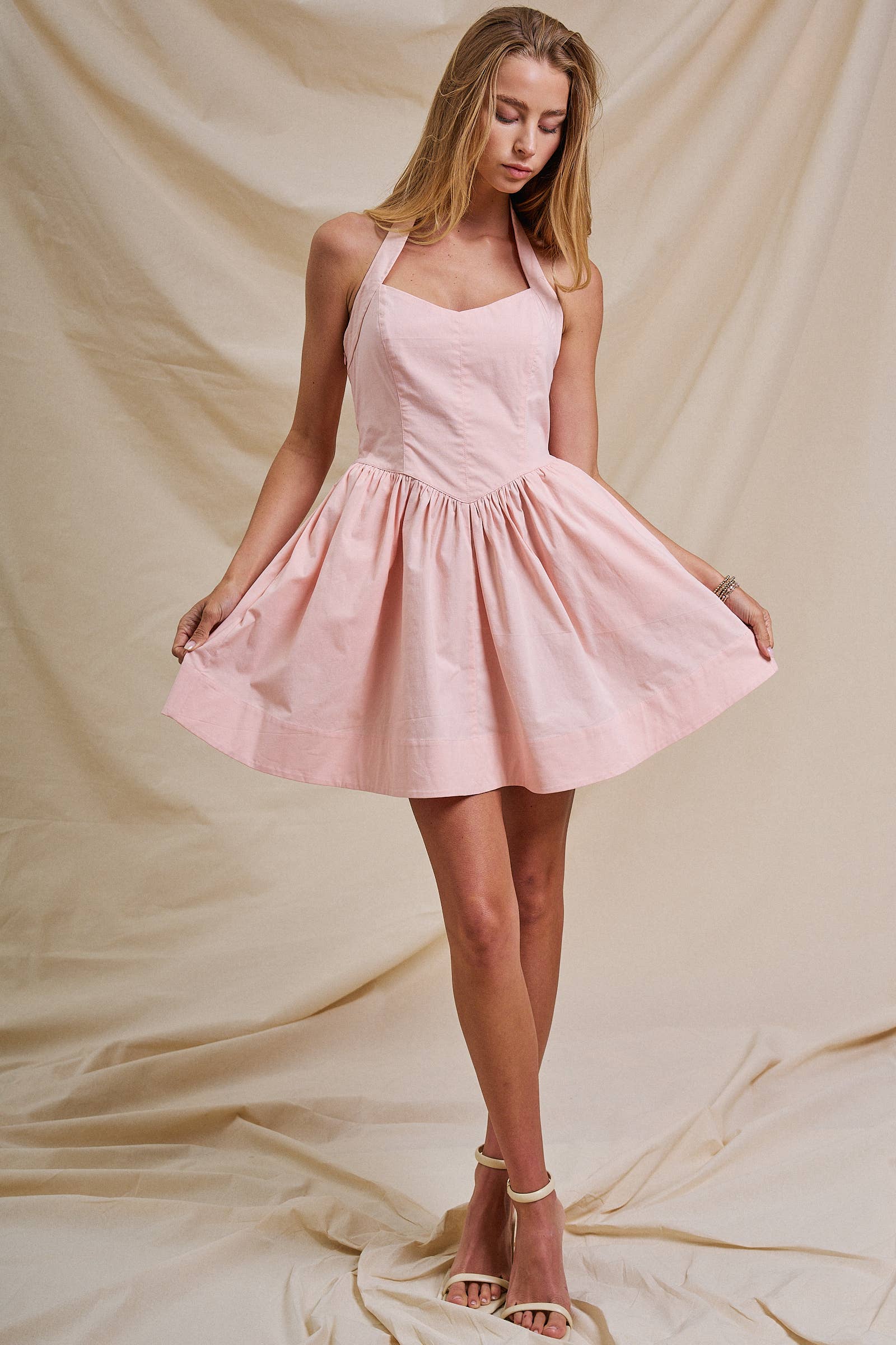 White Poplin Halter Corset Mini Dress