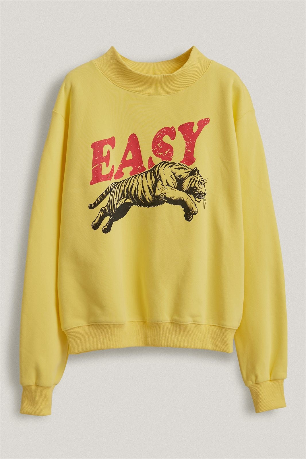 Easy Tiger Graphic Mock Neck Sweatshirt Brushed French Terry in YELLOW - Women's Sweatshirts & Hoodies | Urban Daizy