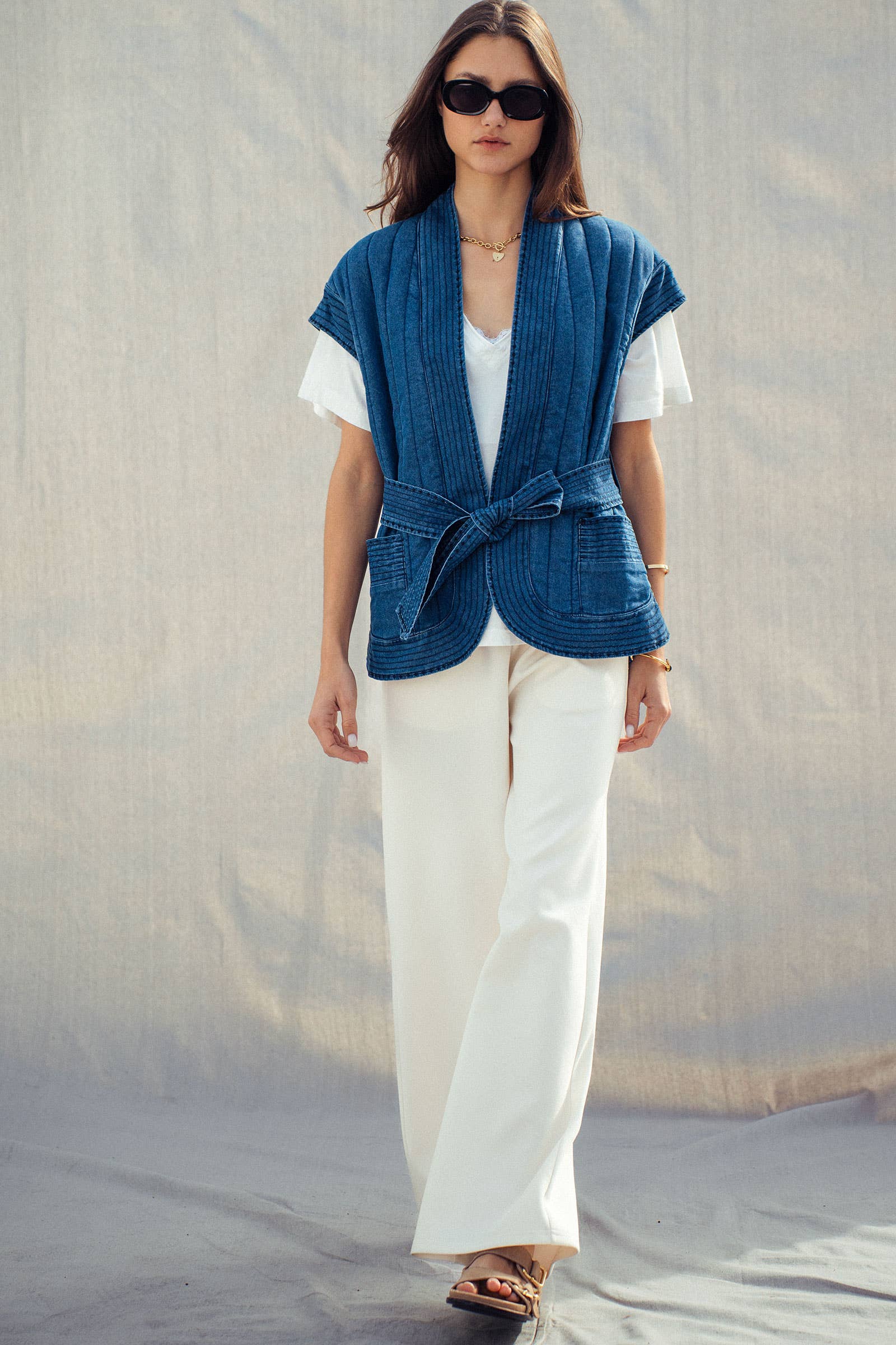 Washed Belted Denim Vest