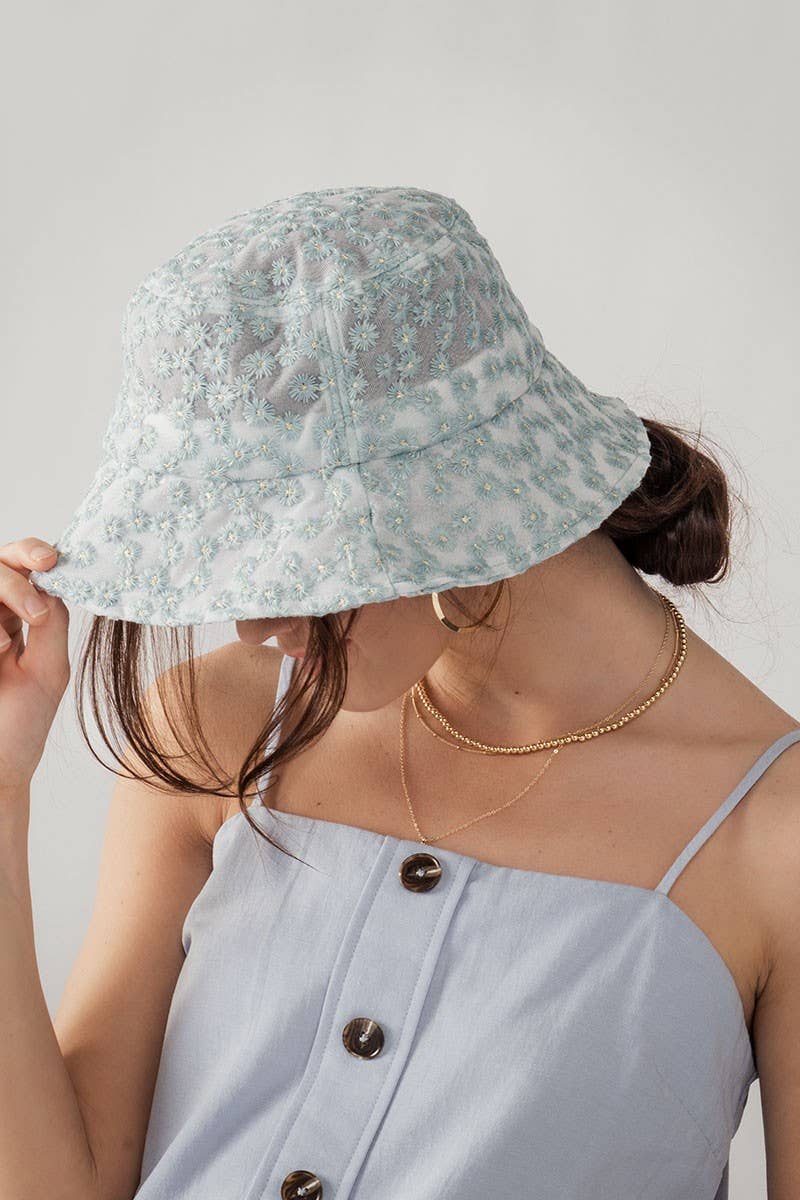 Urban Daizy Spring Floral Embroidered Daisy Pattern Bucket Hat Black Bucket Hat - Women's (UDZ-AC-00033) – alternate view 3