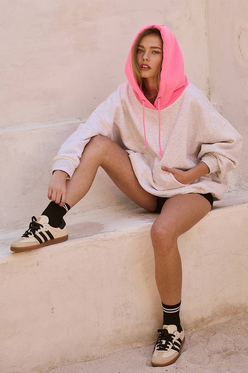Contrast Hood Colorblock Pullover Hoodie