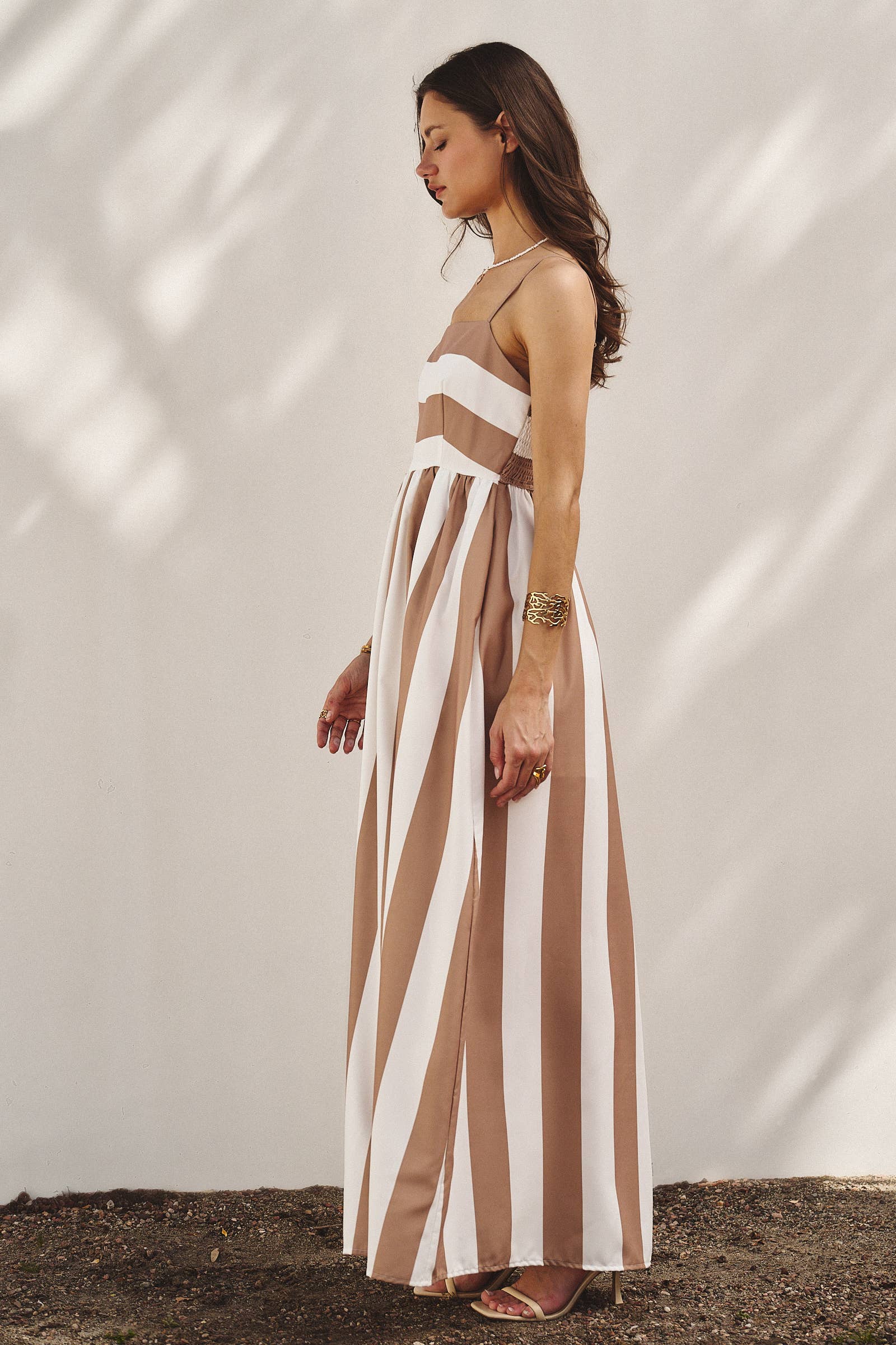 Vertical Stripe Smocked Back Maxi Dress