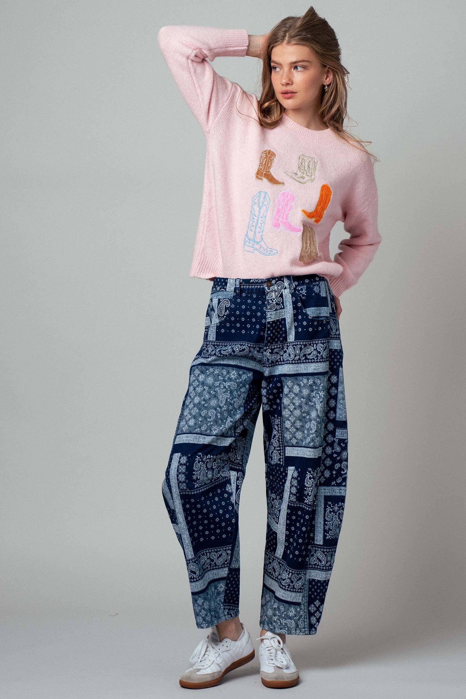 Urban Daizy Paisley Bandana Print Relaxed Fit Jeans Blue Jeans - Women's (UDPT0139) – alternate view 19