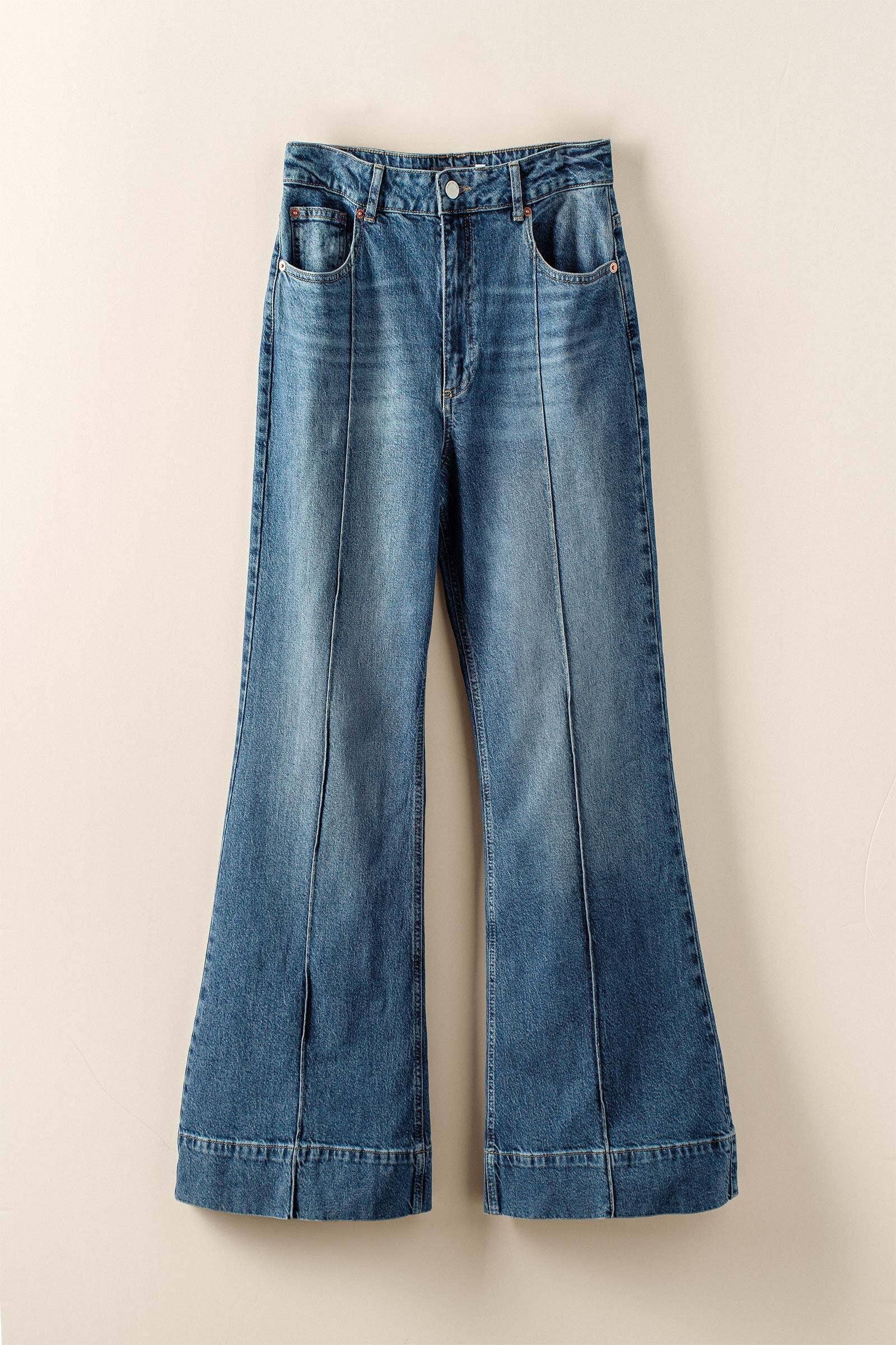 Front Seam Detail Wide Leg Flared Jeans