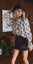 Urban Daizy Western Horse Print Button Down Blouse Flared Cuff Ivory-Black Blouse - Women's (UDZ-TP-01055) – alternate view 3