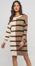 Urban Daizy Two-Tone Striped Knit Sweater Dress Cream-Multi Dress - Women's (UDZ-DR-00352) – alternate view 3