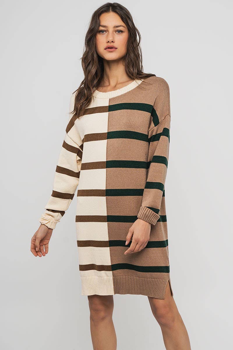 Urban Daizy Two-Tone Striped Knit Sweater Dress Cream-Multi Dress - Women's (UDZ-DR-00352) – alternate view 3