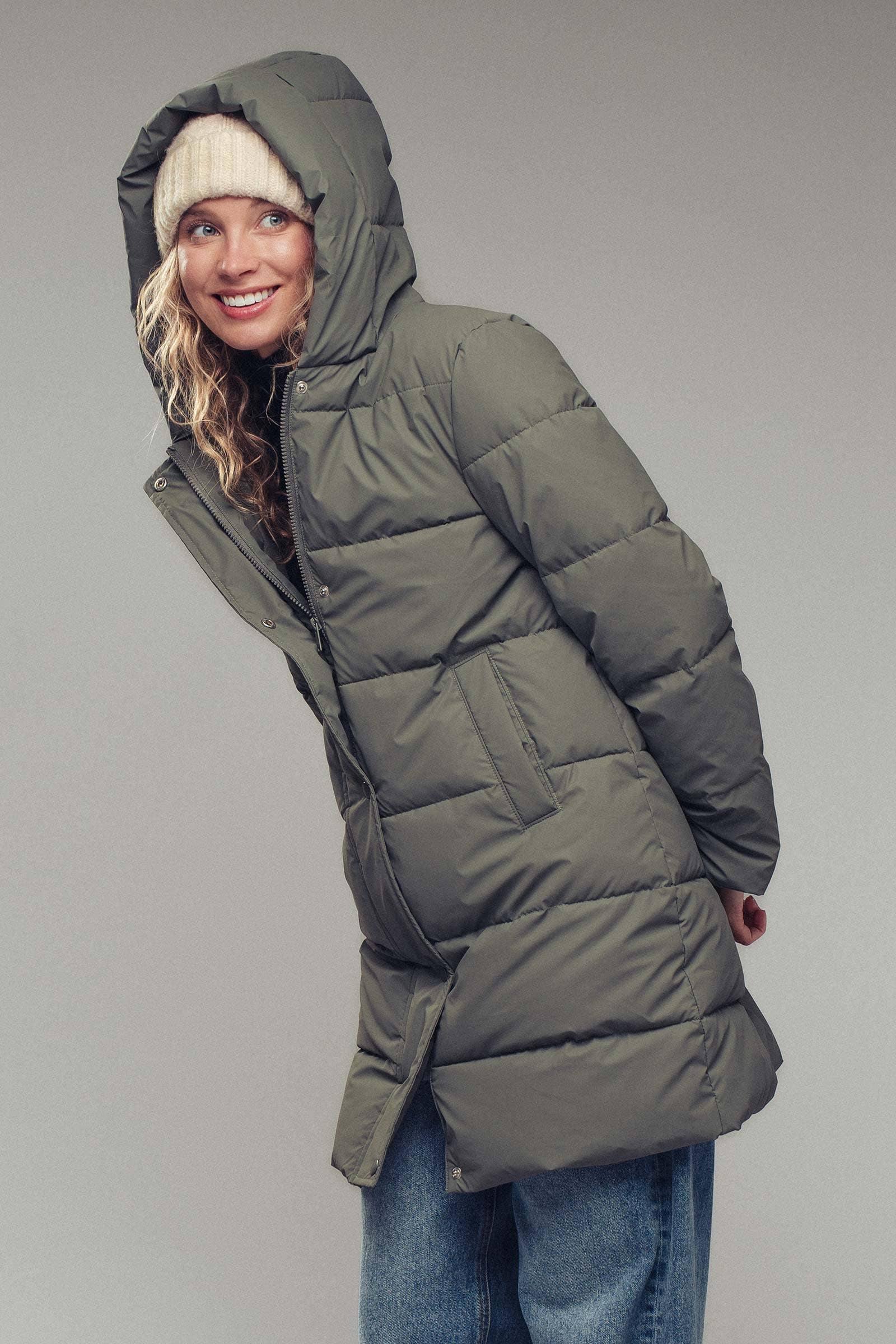 Urban Daizy Hooded Longline Channel-Quilted Puffer Coat Black Puffer Jacket - Women's (UDZ-KN-00657) – alternate view 6