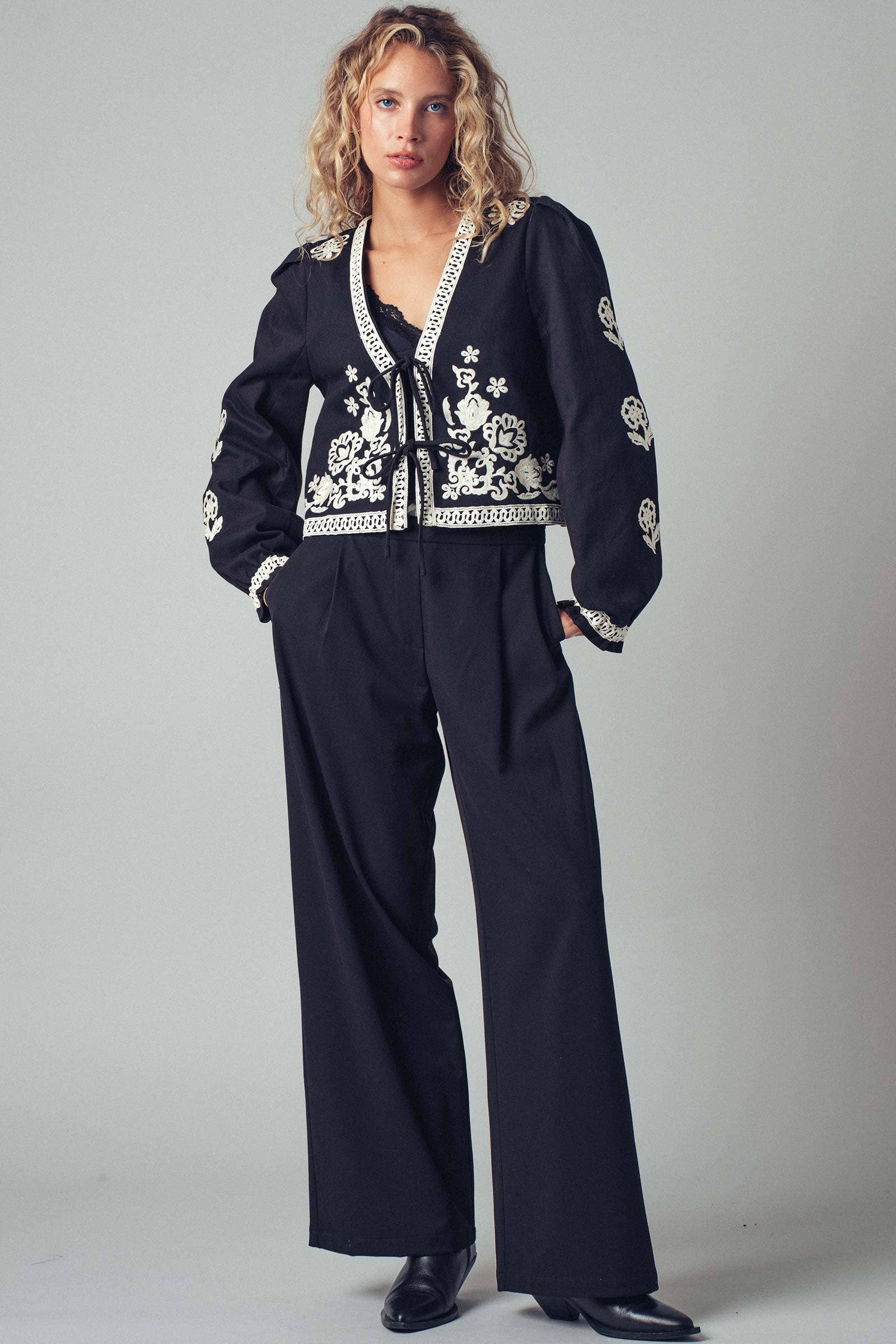 Urban Daizy Embroidered Boho Tie Neck Blouse Ecru Blouse - Women's (UDZ-OT-00357) – alternate view 9