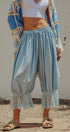 Boho Lace Trim Summer Linen Pants in BLUE - Women's Pants | Urban Daizy