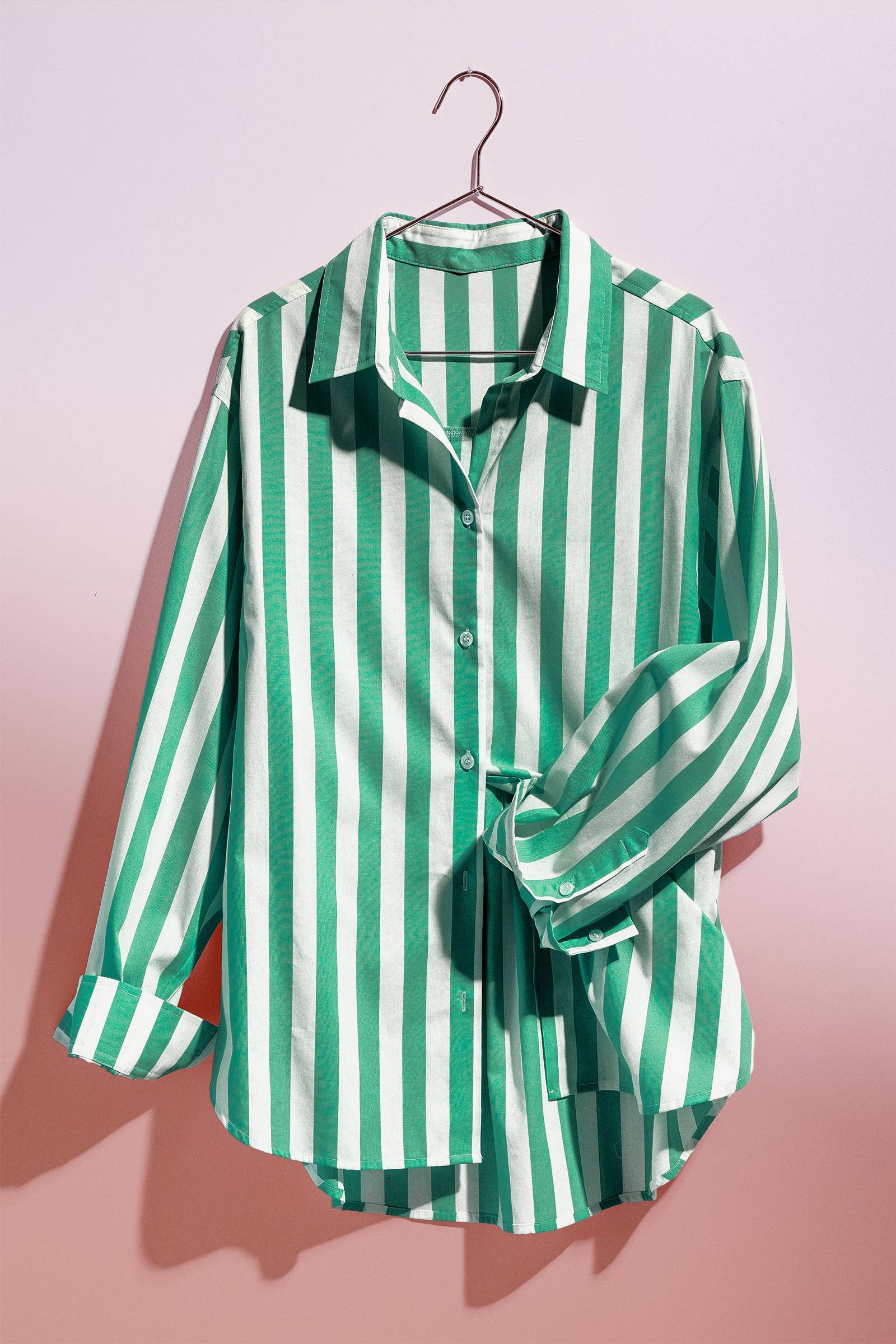 Urban Daizy Oversized Stripe Button Down Collared Shirt Blue Button Down Shirt - Women's (UDZ-TP-00759) – alternate view 18