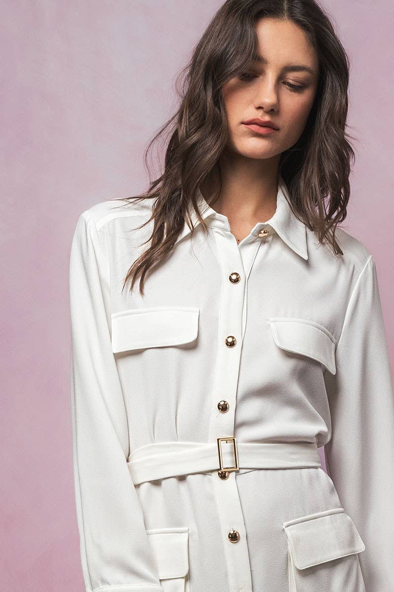 Urban Daizy Gentle Whisper Belted Long Sleeve Mini Shirt Dress Black Dress - Women's (UDZ-DR-00353) – alternate view 14