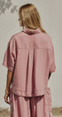 Washed Utility Half-Placket Cropped Shirt in PINK - Women's Shirts & Blouses | Urban Daizy