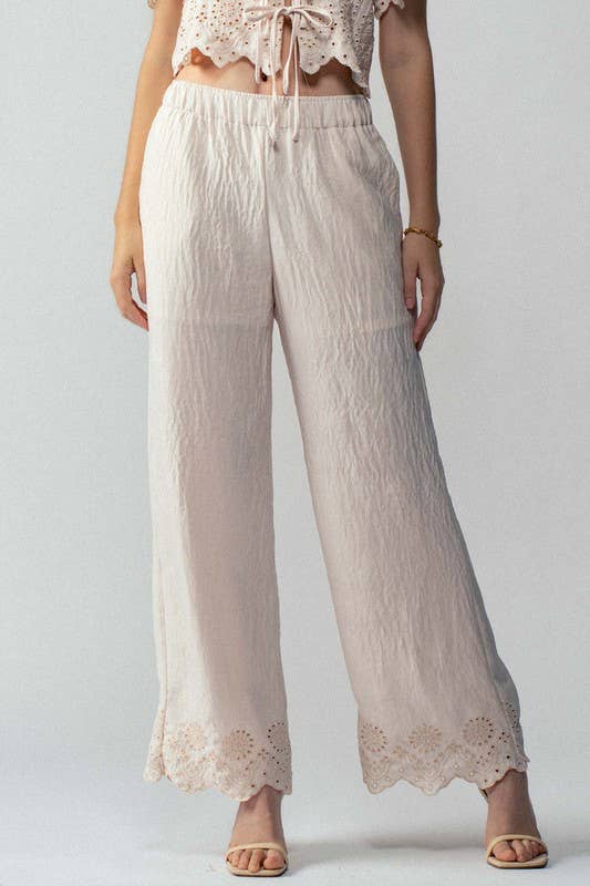 Urban Daizy Embroidered Eyelet Flutter Sleeve Top and Wide Leg Pants Natural Top & Pant Set (NOT Loungewear) - Women's (UDZ-PT-00354) – alternate view 9