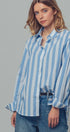 Urban Daizy Oversized Stripe Button Down Collared Shirt Blue Button Down Shirt - Women's (UDZ-TP-00759)