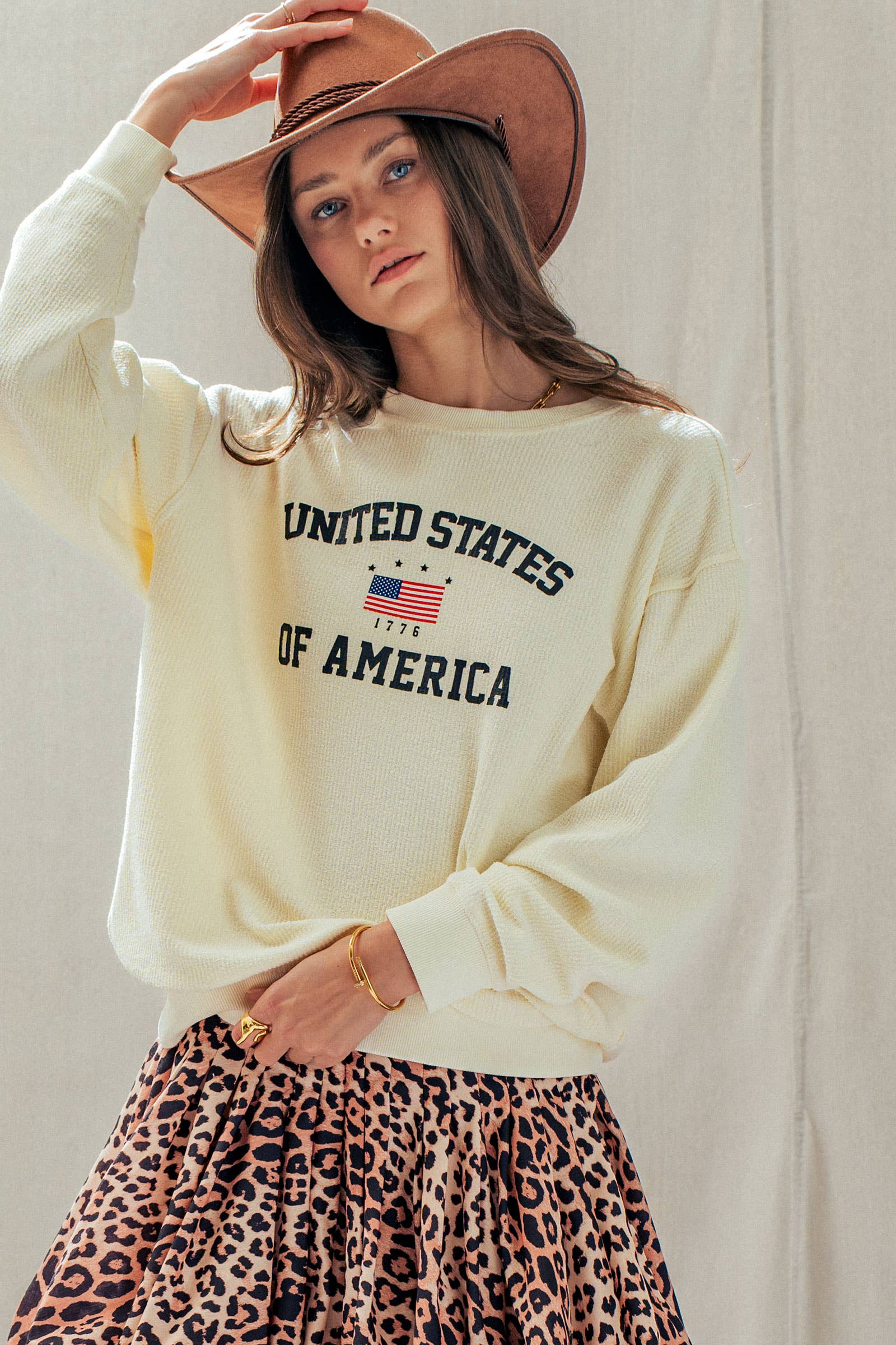 Urban Daizy United States 1776 Waffle Knit Cotton Pullover Peach Graphic Sweatshirt - Women's (TNTP3994) – alternate view 11