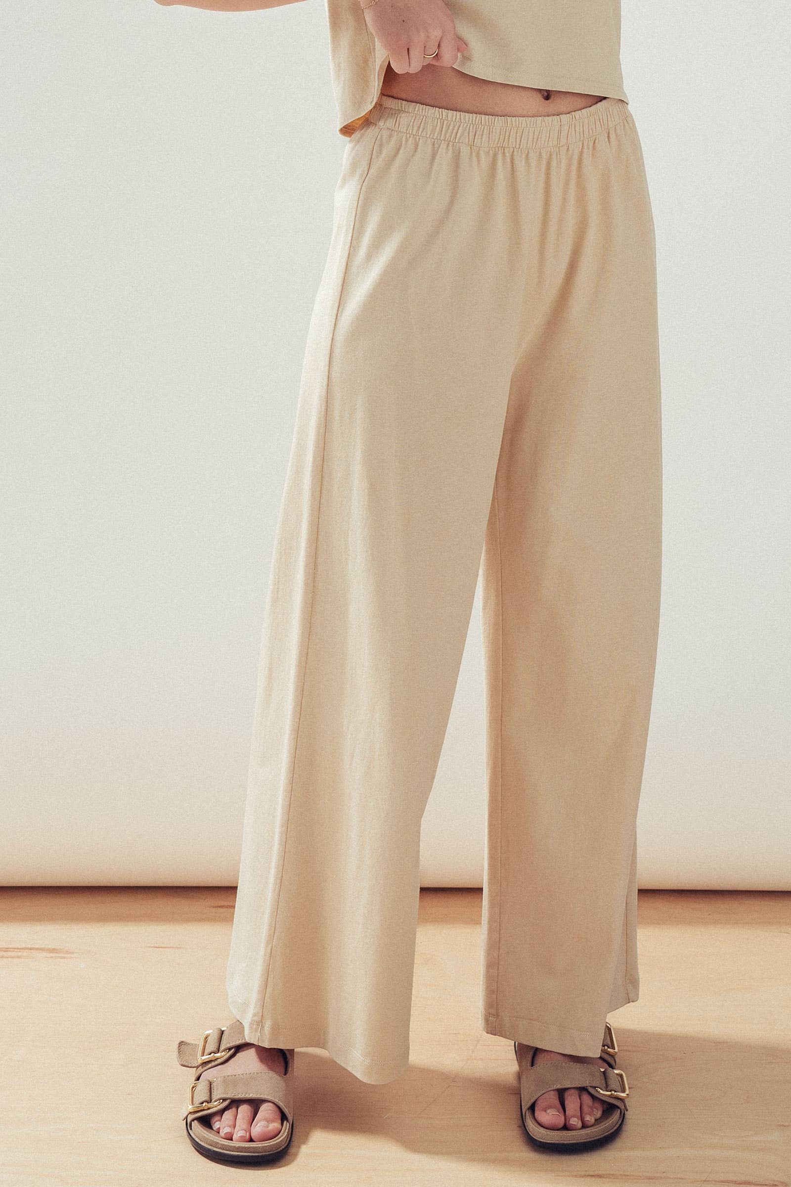 Elastic Waist Wide Leg Knit Pants