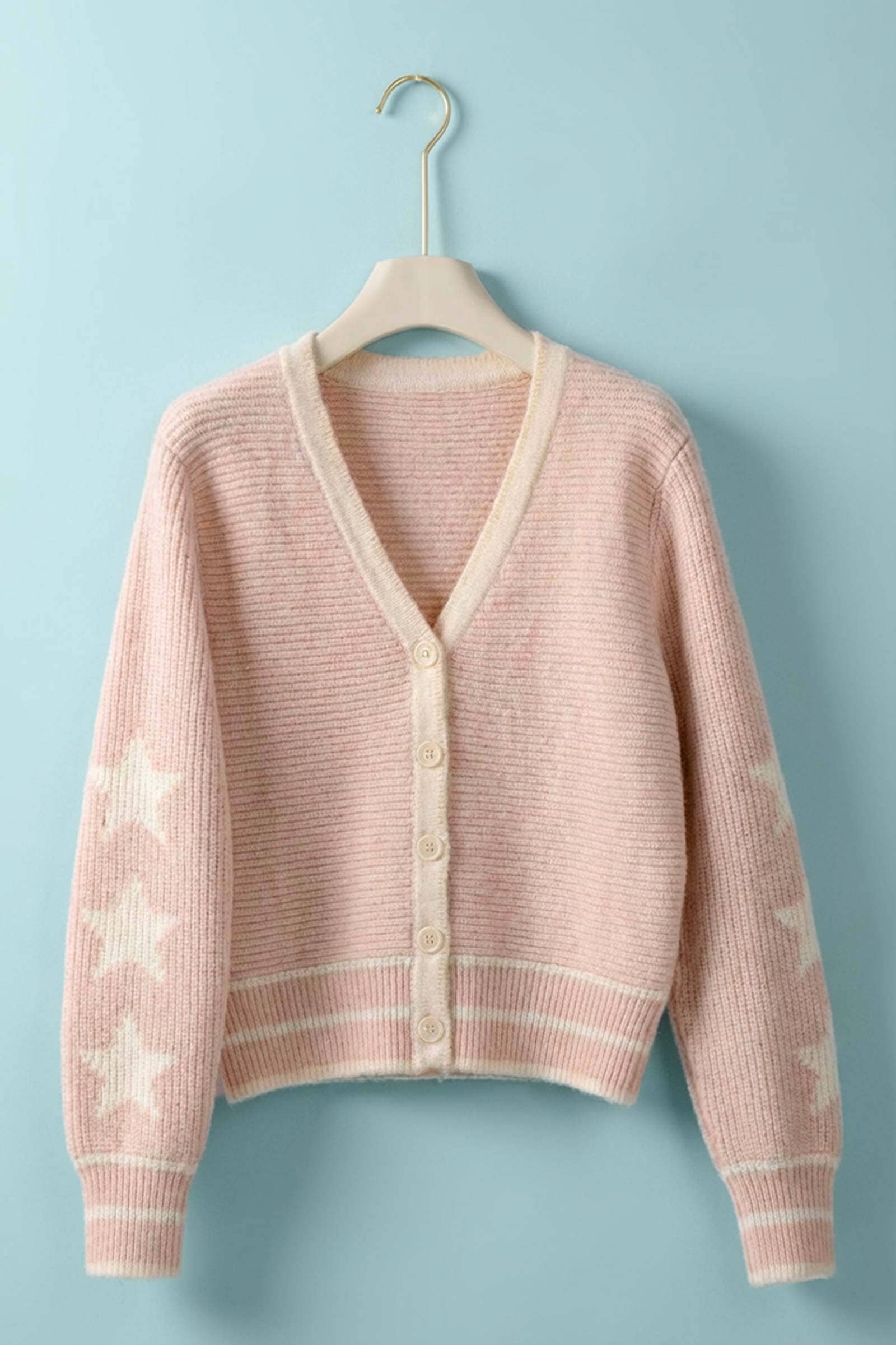 Urban Daizy Star Sleeve Striped Hem V-Neck Cardigan Ivory-Navy Cardigan - Women's (UDSW0347-Ivory-Navy) – alternate view 3