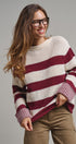 Striped Oversized Chunky Knit Sweater in BURGUNDY - Women's Sweaters | Urban Daizy