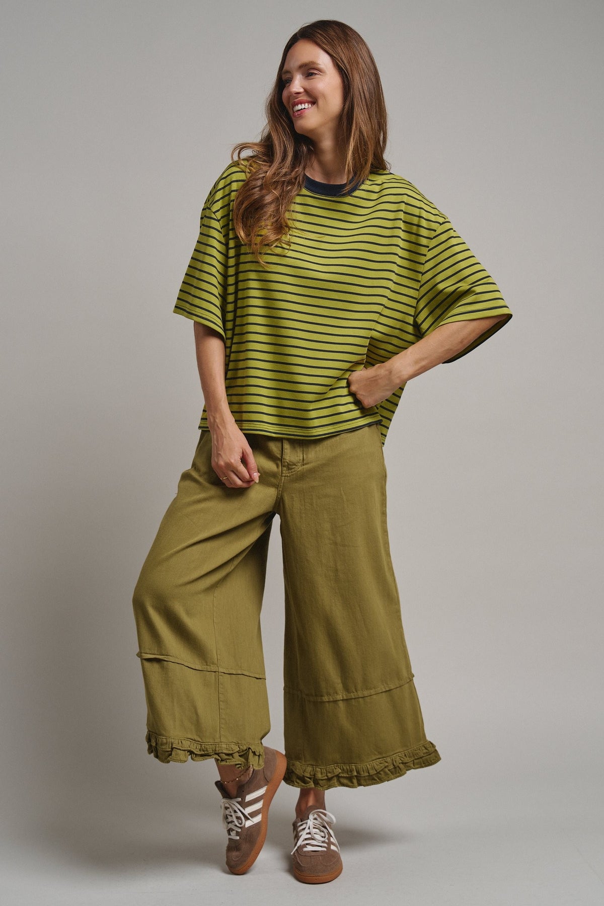 Oversized Striped Contrast Neck Boxy Tee