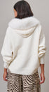 Faux Fur Hood Pom Pom Cardigan Wool Blend in Baby Blue in IVORY - Women's Cardigans & Shrugs | Urban Daizy