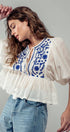 Urban Daizy Boho Embroidered Puff Sleeve Ruffle Blouse White Blouse - Women's (UDZ-TP-00705) – alternate view 7