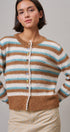 Lace Trim Striped Cardigan Coastal Grandma Preppy for Women in BROWN BLUE - Women's Cardigans & Shrugs | Urban Daizy