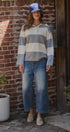 Striped Knit Rugby Polo Sweater in IVORY GREY - Women's Sweaters | Urban Daizy