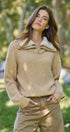 Wool Blend Half Zip Sweater with Double Collar in CAMEL - Women's Sweaters | Urban Daizy