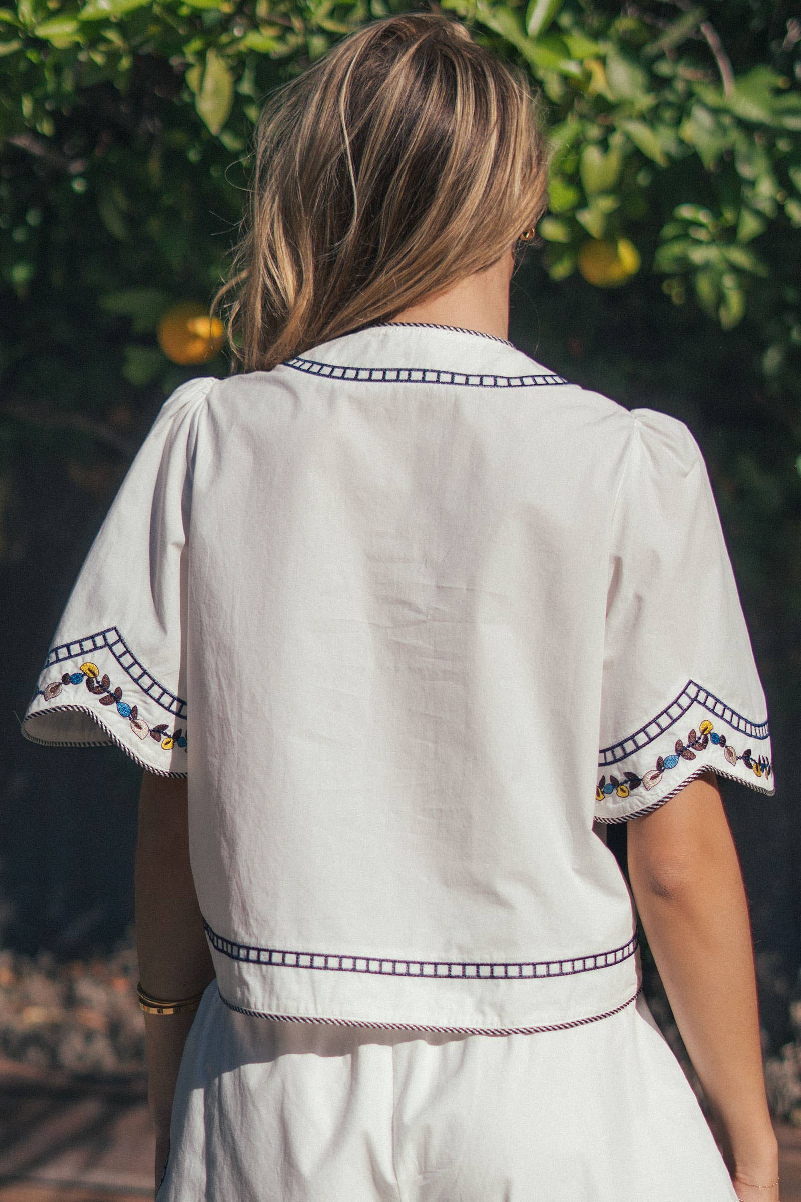 Urban Daizy Floral Embroidered Tie Front Cotton Top Navy Blouse - Women's (UDZ-TP-01014) – alternate view 6