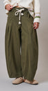 Pleated Wide-Leg Barrel Pant with Drawstring in OLIVE - Women's Casual Pants | Urban Daizy
