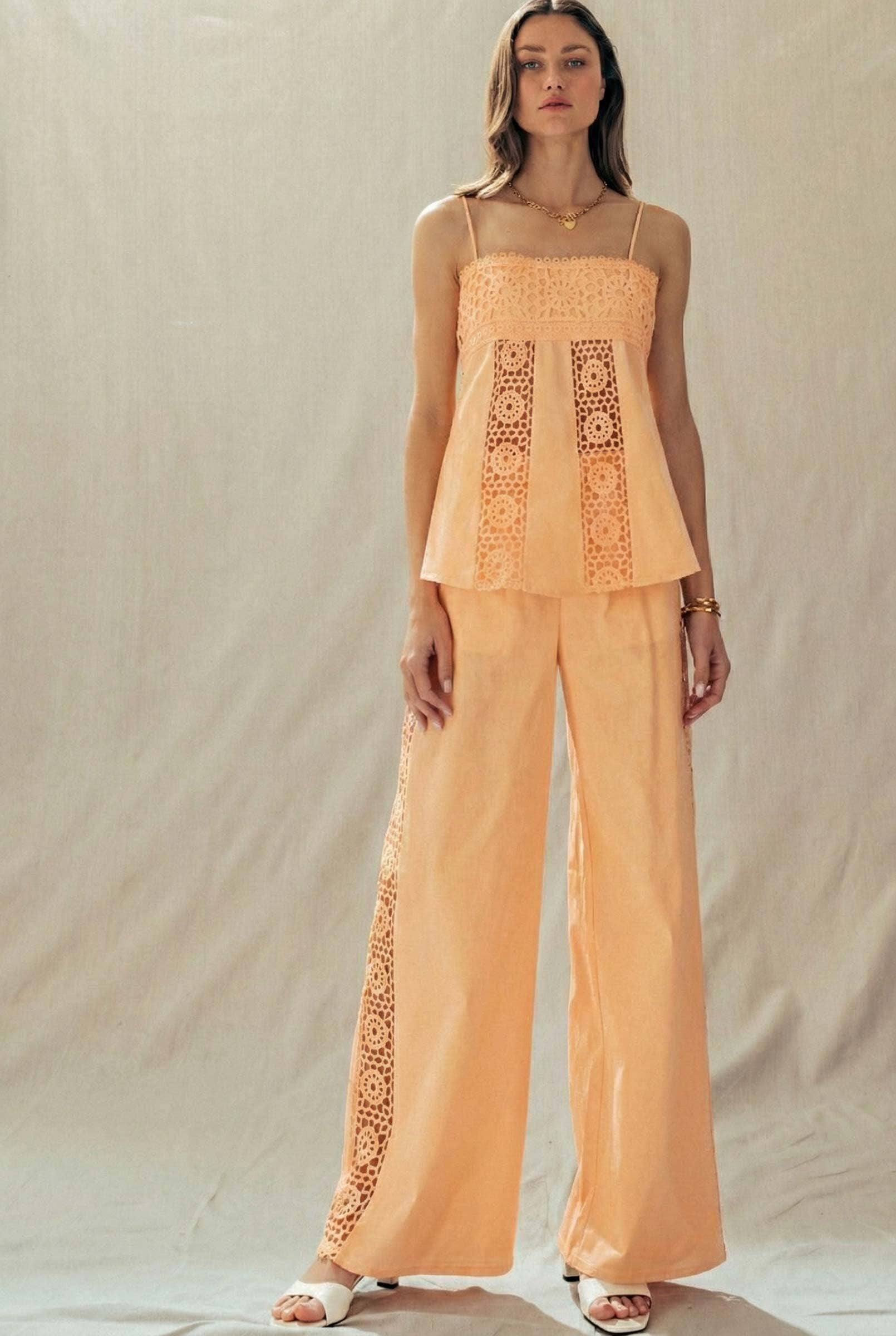 Cotton Eyelet Two-Piece Set Peplum Cami & Pants