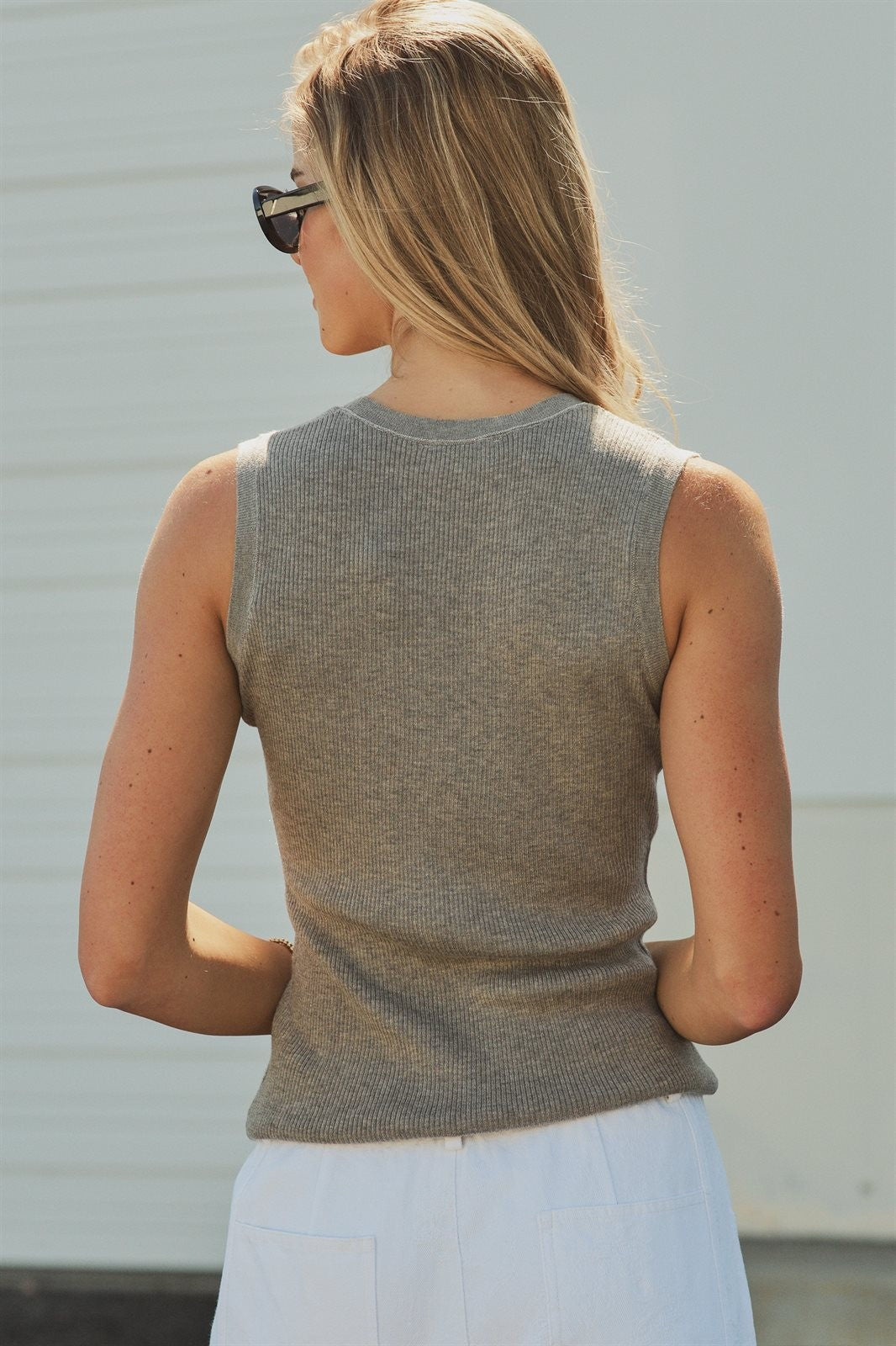 Beaded Neckline Rib Tank in GREY - Women's Tops | Urban Daizy