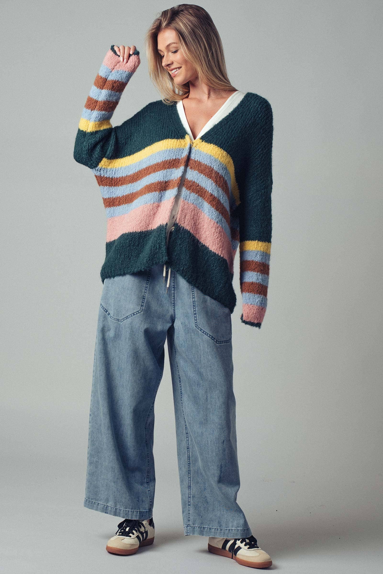 Urban Daizy Boho Stripe Cardigan Cream-Multi Cardigan - Women's (UDZ-KN-00358) – alternate view 9