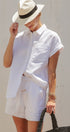 Coastal Ease Linen Short Sleeve Shirt in WHITE - Women's Tops | Urban Daizy