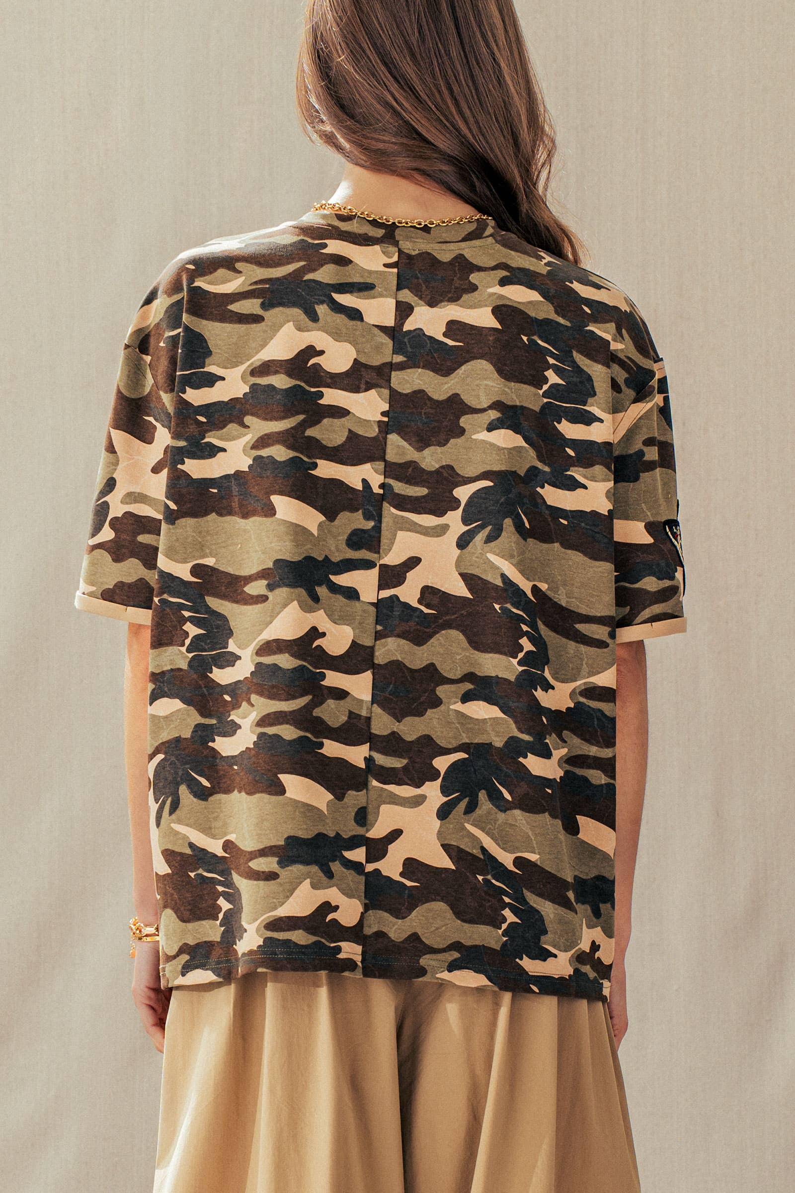 Urban Daizy Camo Floral Patch Oversized Cotton Tee Camouflage T-Shirt - Women's (UDZ-TP-01054) – alternate view 5